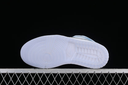 Nike Air Jordan 1 Mid SE GS Glitter Swoosh Ice Blue White Sneakers
