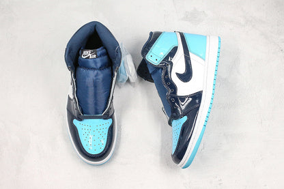 Nike Air Jordan 1 Retro High OG Blue Chill Patent Leather Sneakers