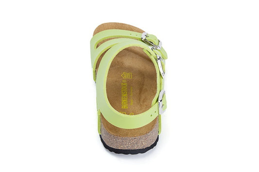 Birkenstock Ellice Three-Button Light Green Matte Leather Strappy Sandals