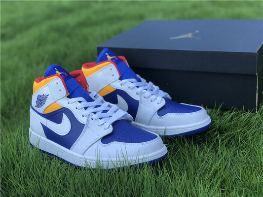 Nike Air Jordan 1 Mid Laser Orange White Deep Royal Blue Sneakers