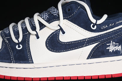 Nike Air Jordan 1 Low Red Sole White Blue Sneakers