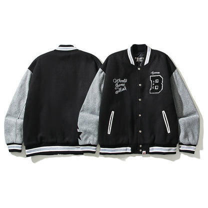 A Bathing Ape Embroidered STA Star Patchwork Tweed Jacket Baseball Jacket Black