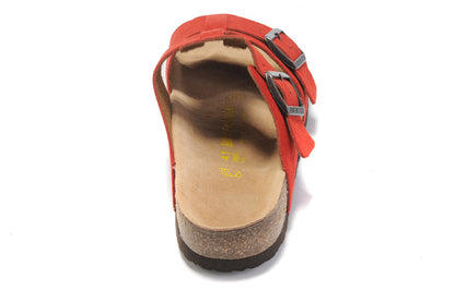 Birkenstock Two-Button Red Personality Scrub Leather Slippers
