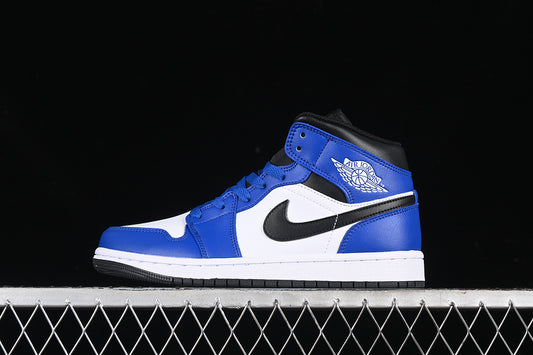 Nike Air Jordan 1 Mid Black White Blue Sneakers