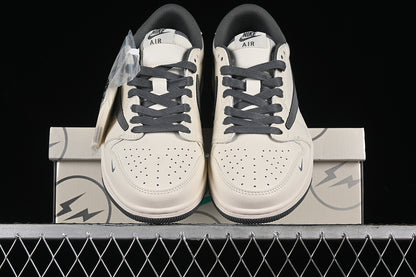 Travis Scott Fragment Design Nike Air Jordan 1 Low OG SP Grey White Stylish Casual Sneakers