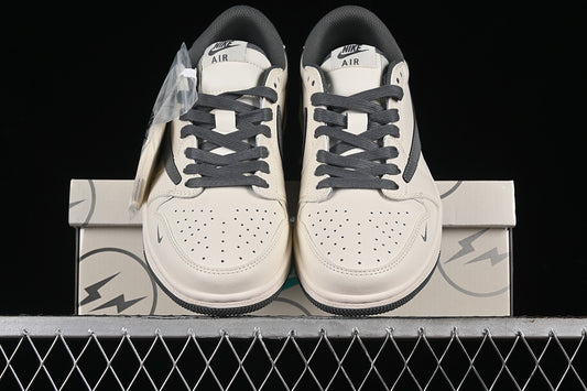 Travis Scott Fragment Design Nike Air Jordan 1 Low OG SP Grey White Stylish Casual Sneakers