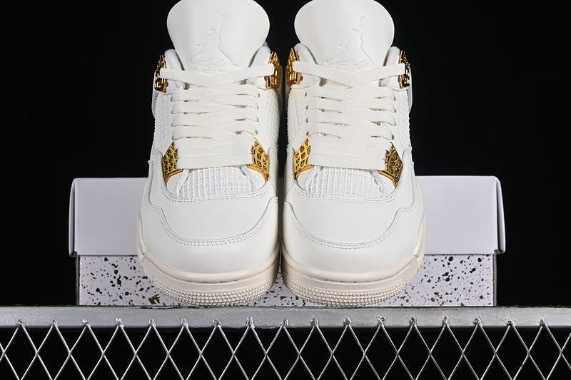 Nike Air Jordan 4 Retro MetallicE Gold Sail White Sneakers