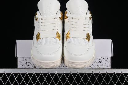 Nike Air Jordan 4 Retro MetallicE Gold Sail White Sneakers