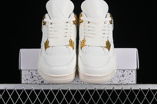 Nike Air Jordan 4 Retro MetallicE Gold Sail White Sneakers