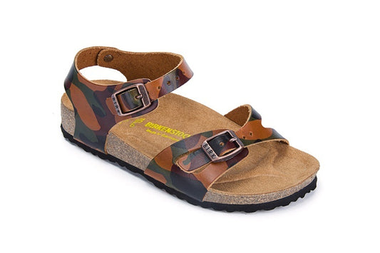 Birkenstock Single Button Brown Camouflage Matte Leather Sandals
