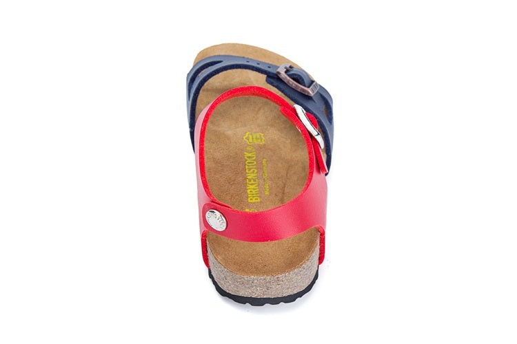 Birkenstock Single Button Navy And Red Double Color Matte Leather Sandals