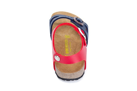 Birkenstock Single Button Navy And Red Double Color Matte Leather Sandals