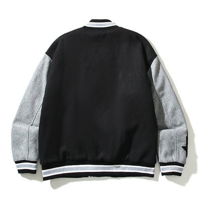 A Bathing Ape Embroidered STA Star Patchwork Tweed Jacket Baseball Jacket Black