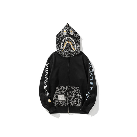 A Bathing Ape BAPE x SORAYAMA Shark Head Empty Mountain Base Joint Edition Black Hoodie