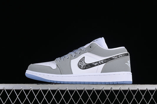 Nike Air Jordan 1 Low White Wolf Grey Aluminum Sneakers