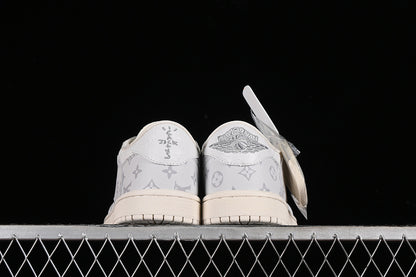 Nike Air Jordan 1 Low OG SP Travis Scott Fragment Design LV Grey Printing White Sneakers