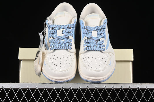 Nike Air Jordan 1 Low OG SP Off-White Travis Scott Fragment Design Light Blue Sole White Blue Sneakers