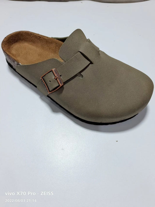 Birkenstock Gray Green Scrub Leather Clog Shoes