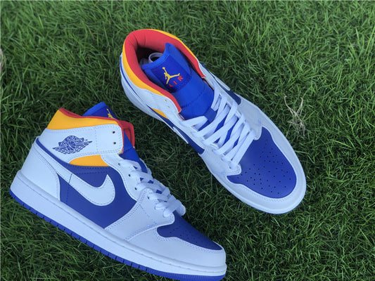 Nike Air Jordan 1 Mid Laser Orange White Deep Royal Blue Sneakers