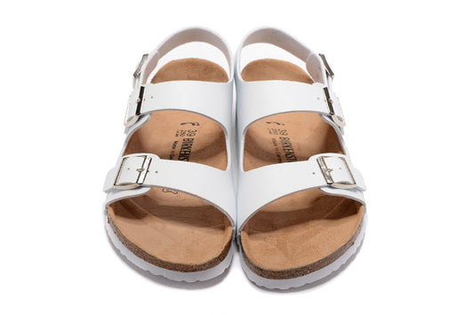 Birkenstock Two-Button White Matte Leather White Sole Sandals