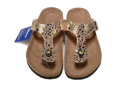 Birkenstock Golden Metallic Stones Flip Flops Leather Sandals