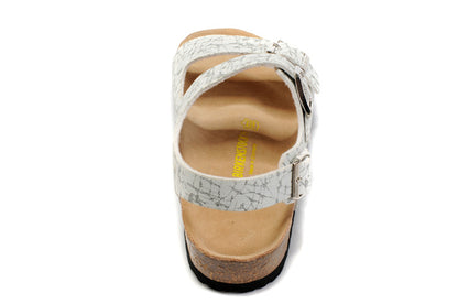 Birkenstock Two-Button White Pattern Matte Leather Sandals