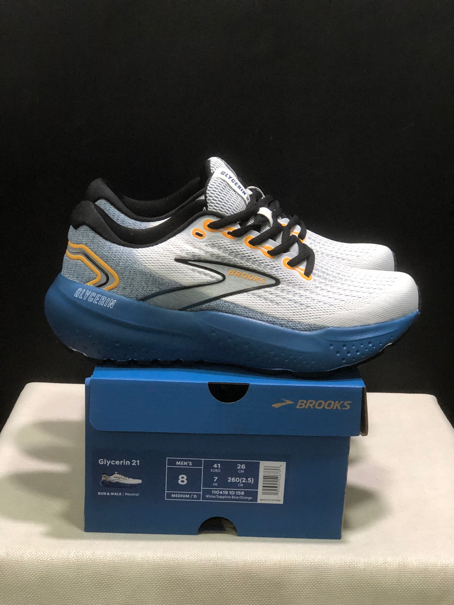Brooks Glycerin 21 Men's Low-top Casual Running Shoes White/Sapphire Blue/Orange