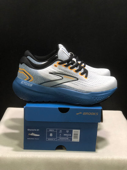 Brooks Glycerin 21 Men's Low-top Casual Running Shoes White/Sapphire Blue/Orange