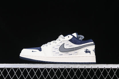 Nike Air Jordan 1 Low Navy Sole Grey White Navy Blue Sneakers