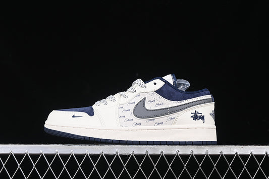 Nike Air Jordan 1 Low Navy Sole Grey White Navy Blue Sneakers