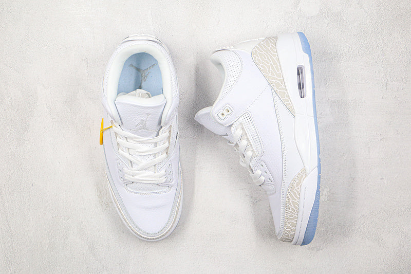 Nike Air Jordan 3 Retro Pure White Cement Transparent Sole Sneakers