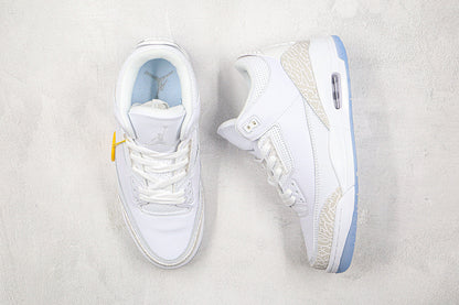Nike Air Jordan 3 Retro Pure White Cement Transparent Sole Sneakers