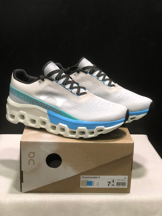 On Running Cloudmonster 2 Shock-Absorbing And Breathable Running Shoes Cream/Blue