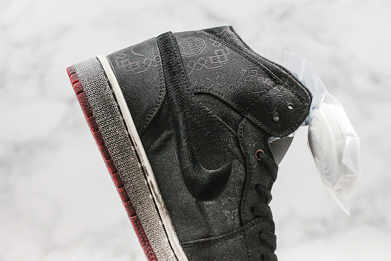 Nike Air Jordan 1 CLOT Mid Fearless Copper Coins Double-Deck Black Silk Tearable Version Sneakers