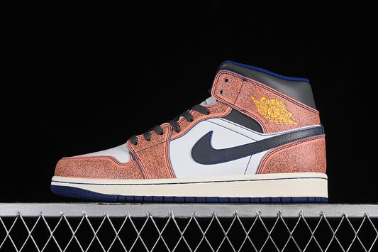 Nike Air Jordan 1 Mid SE Flight Vintage White Brown Blue Sneakers