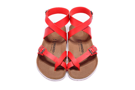 Birkenstock Single Button Ringfinger Red Matte Leather Sandals