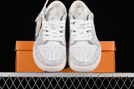 Nike Air Jordan 1 Low OG SP Travis Scott Fragment Design LV Grey Printing White Sneakers