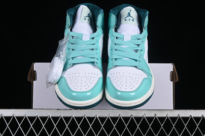 Nike Air Jordan 1 Mid White Turquoise Green Sail Sneakers