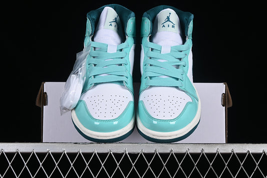 Nike Air Jordan 1 Mid White Turquoise Green Sail Sneakers