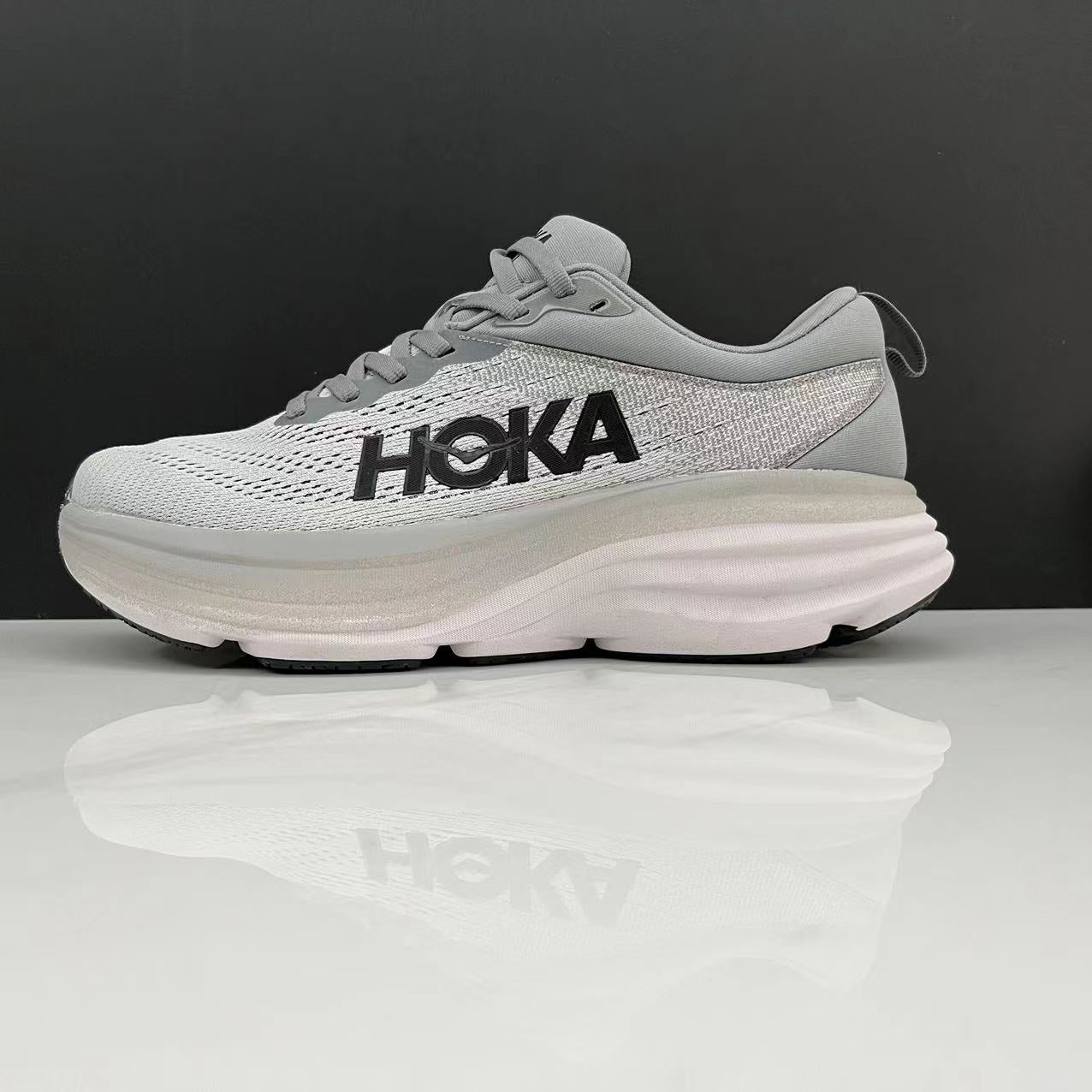 Hoka One One Bondi 8 Breathable Low-top Running Shoes Sneakers Gray
