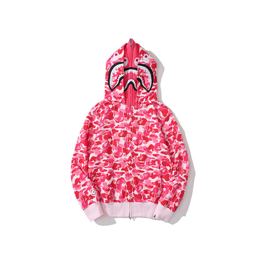 A Bathing Ape BAPE Shark Head Camouflage Double Hoodie Pink