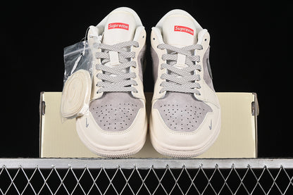 Nike Air Jordan 1 Low Supreme Beige Grey Sneakers