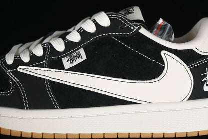Travis Scott Fragment Design Nike Air Jordan 1 Low OG SP White Sole Black Sneakers