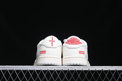 Travis Scott Fragment Design Nike Air Jordan 1 Low Supreme OG SP Light Grey White Fashion Sneakers