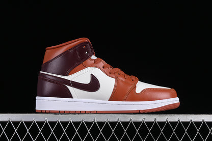 Nike Air Jordan 1 Mid White Dusty Peach Night Maroon Sail Sneakers