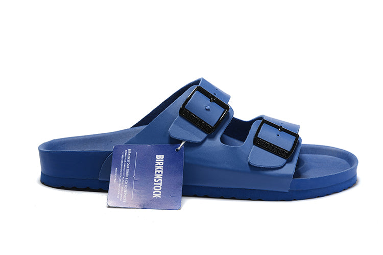 Birkenstock Two-Button Navy Matte Leather Slippers