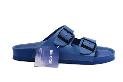 Birkenstock Two-Button Navy Matte Leather Slippers