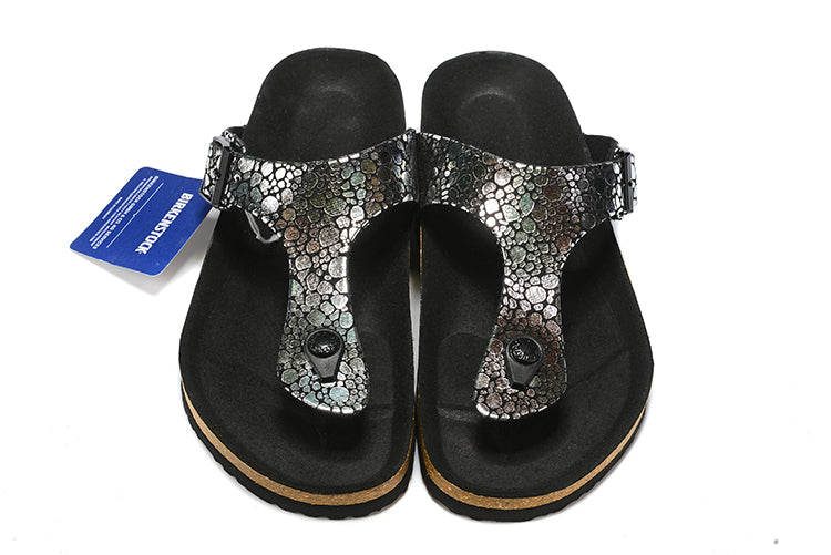 Birkenstock Ferrous Metal Stone Casual Leather Flip Flops