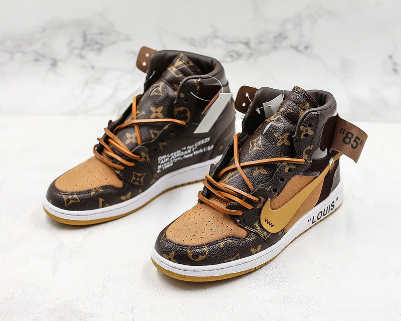 Nike Air Jordan 1 Retro Off-White Louis Vuitton Joint Edition Custom LV Sneakers