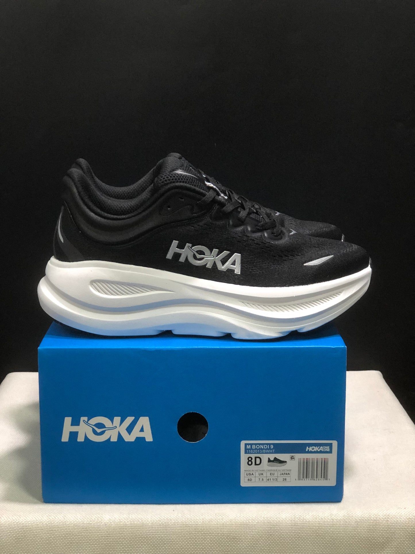 Hoka One One Bondi 9 Comfortable Low-top Running Shoes Sneakers Black/White